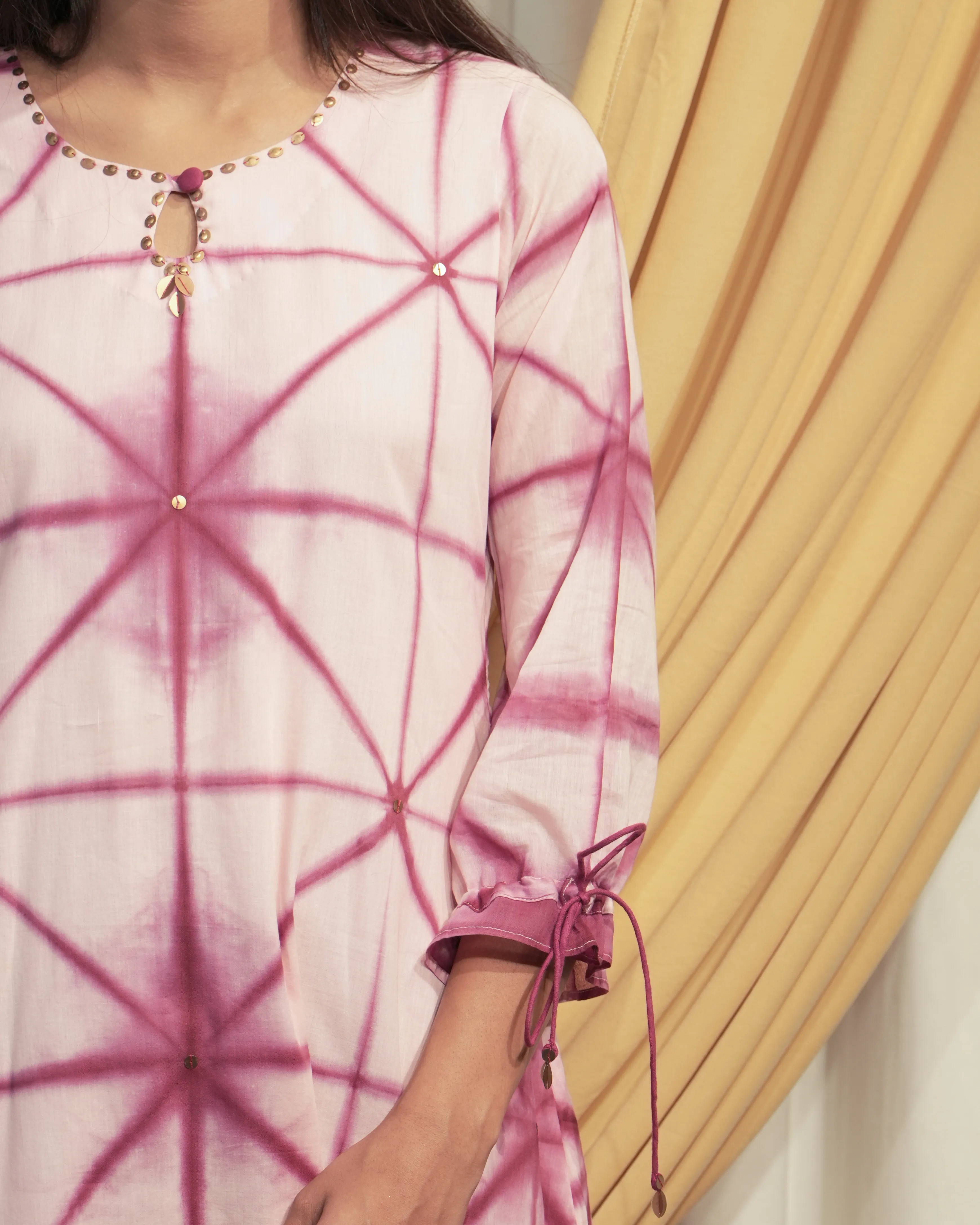 Baby Pink & Maroon A-line Kurta set with Dupattas