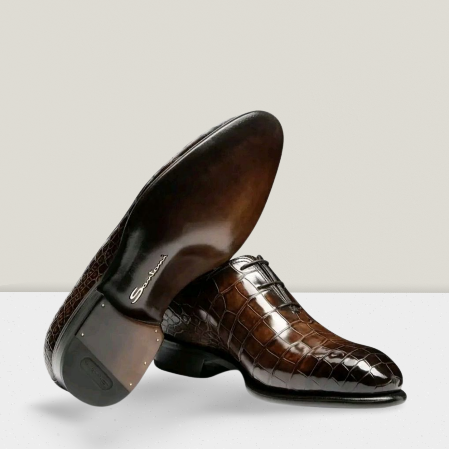SANTONi Richelieu en alligator brun foncé 