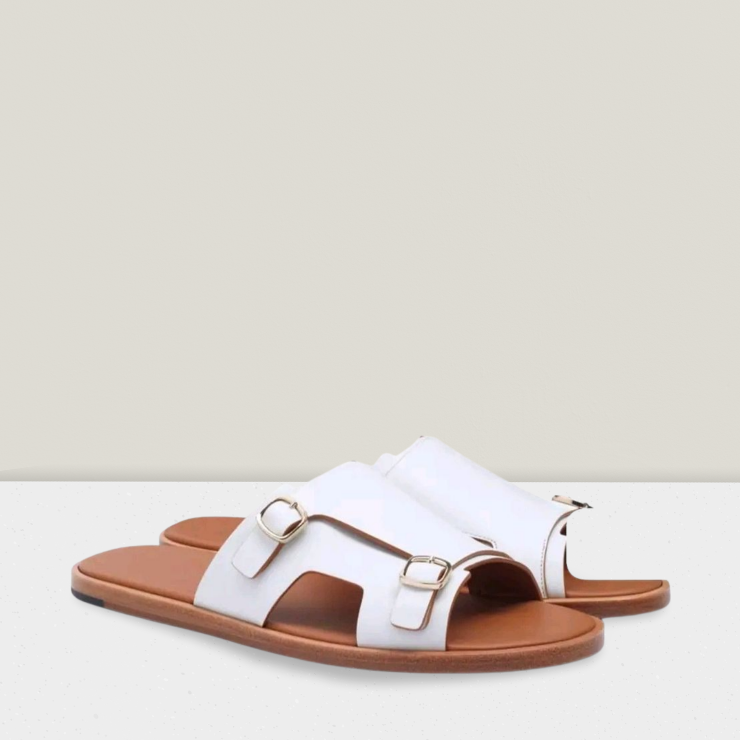 SANTONi Sandales double boucle en cuir blanch
