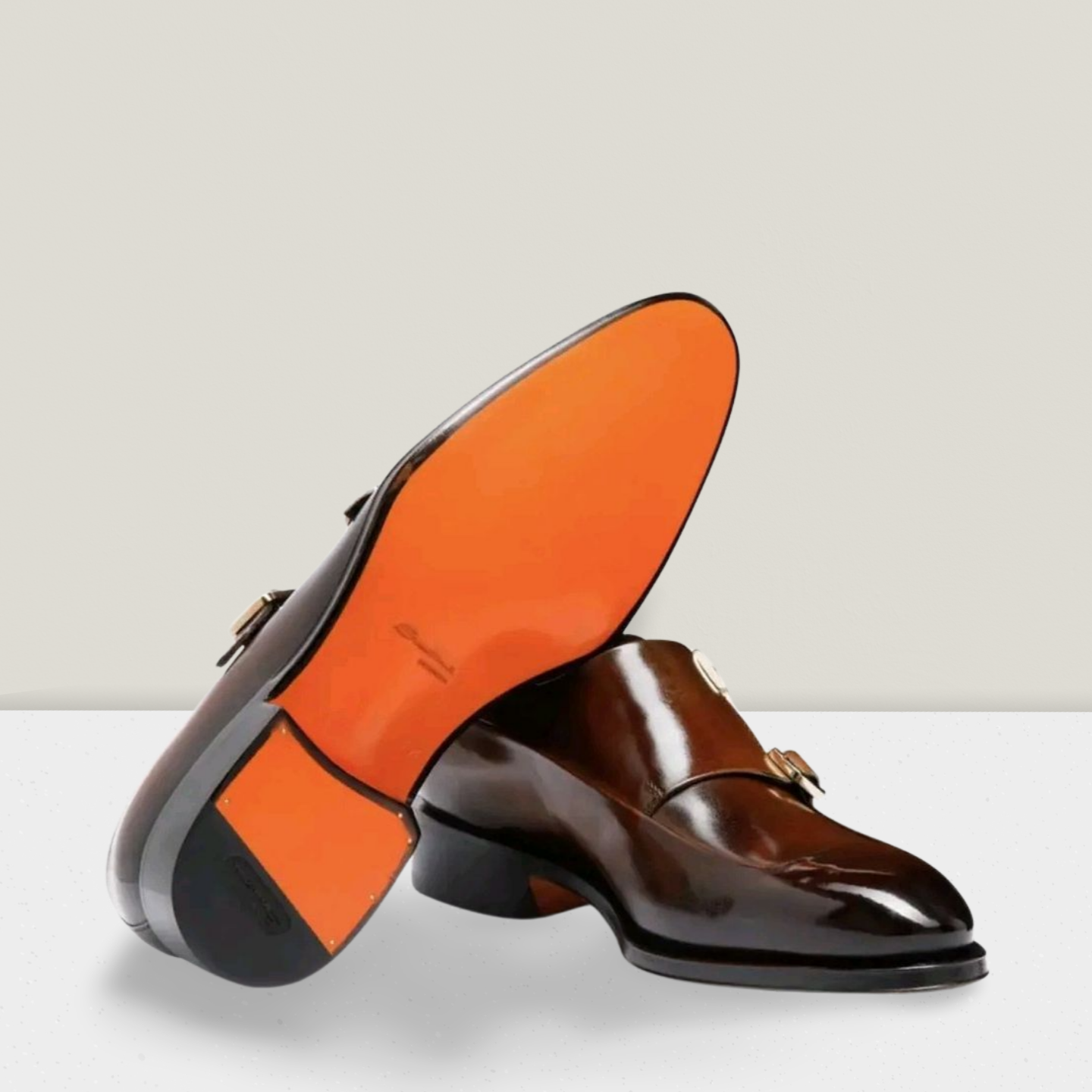 Chaussures SANTONi  à double boucle cuir brun foncé 