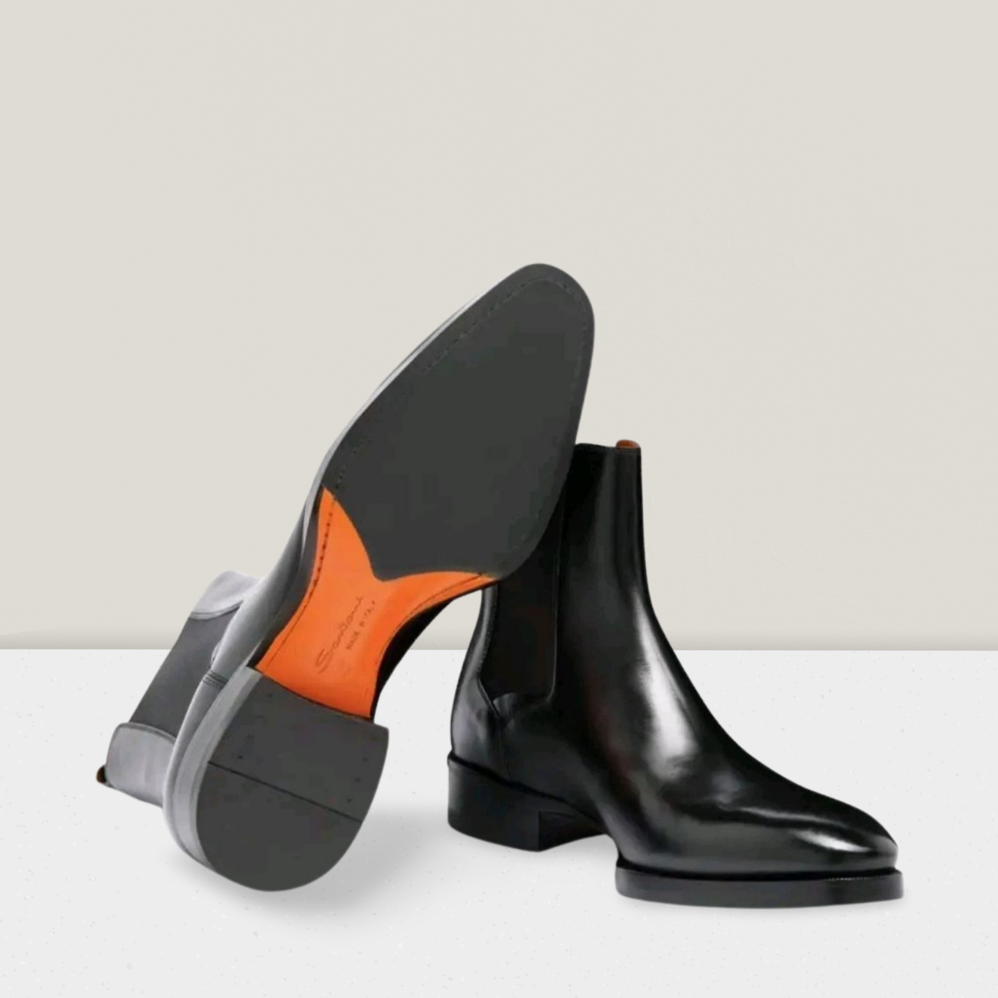 SANTONi Bottines Chelsea en cuir patiné noir