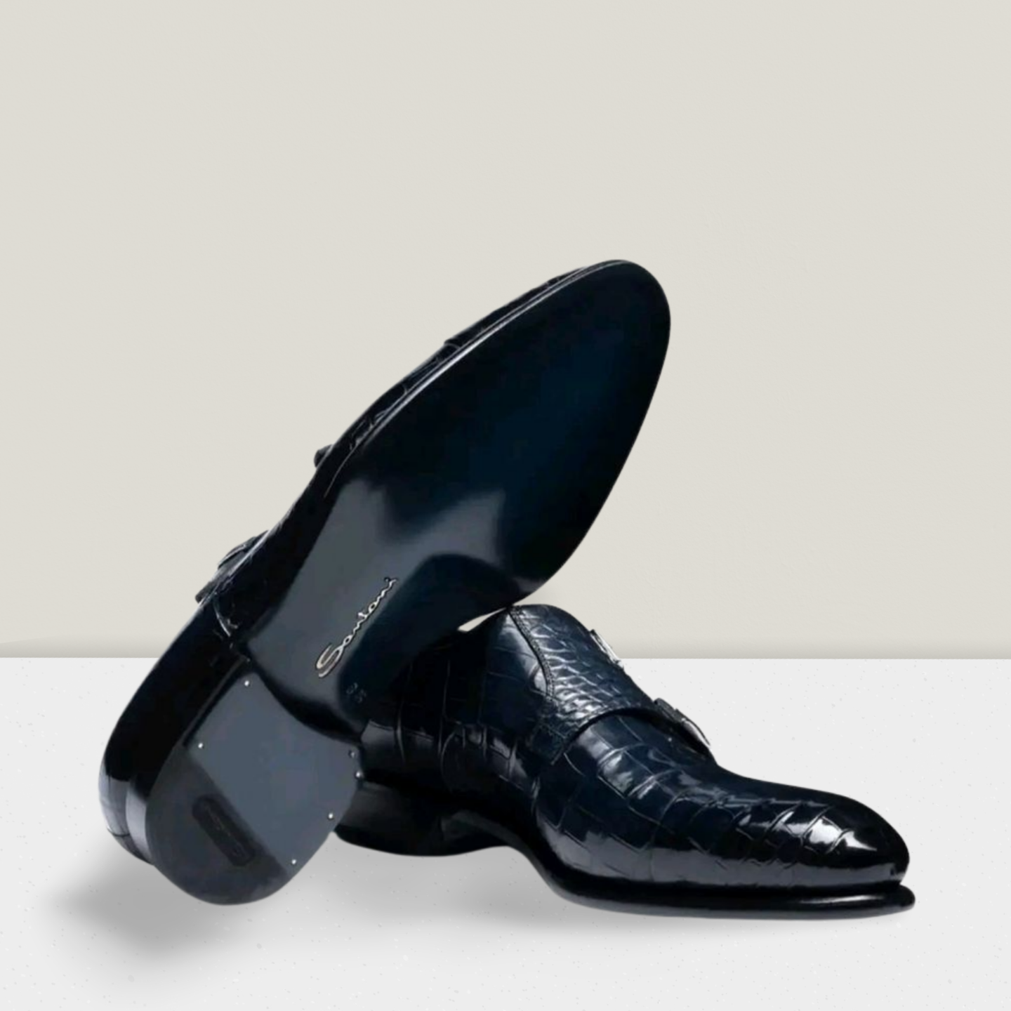SANTONi Chaussures à double boucle en alligator bleu