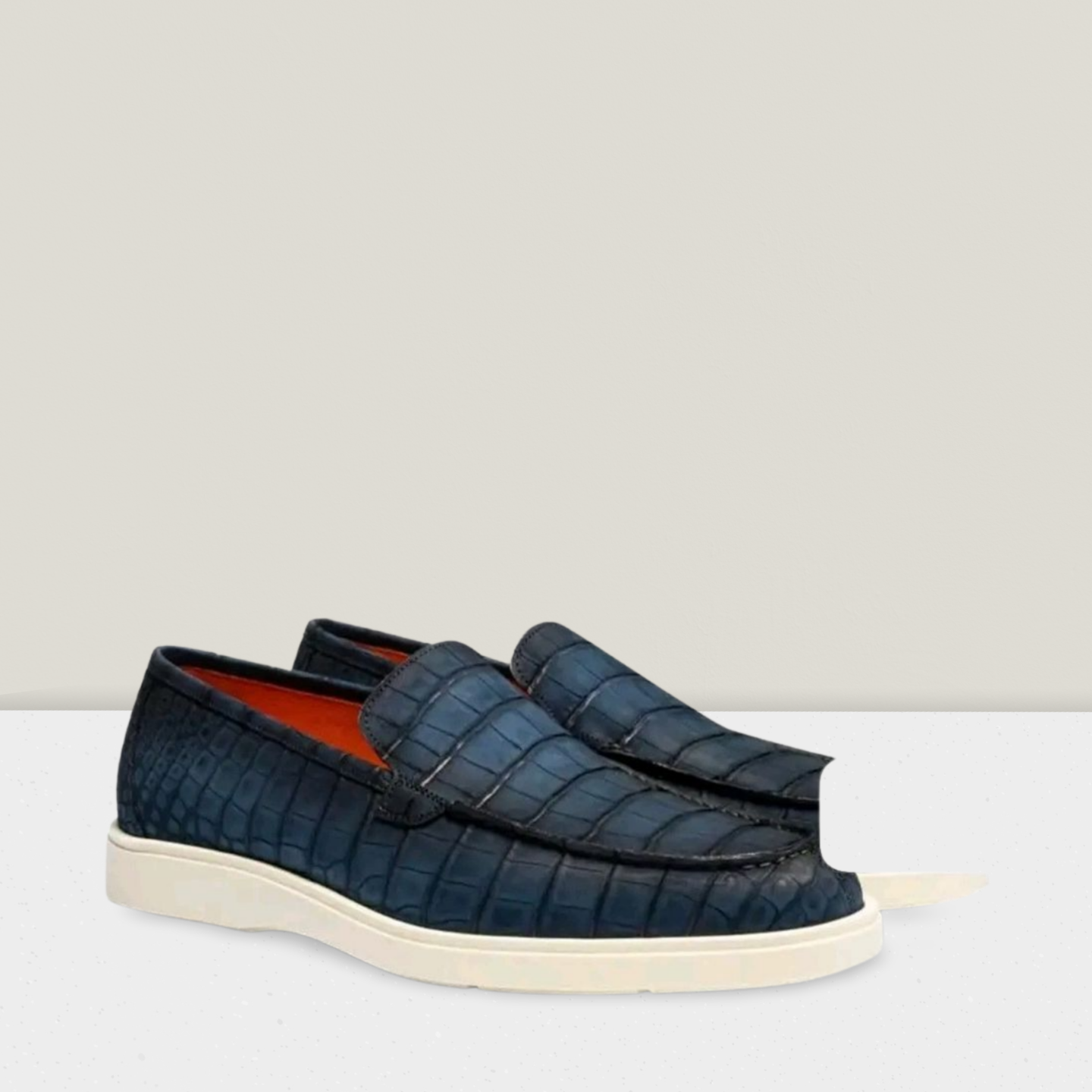 SANTONI  Mocassins  en alligator bleu foncé
