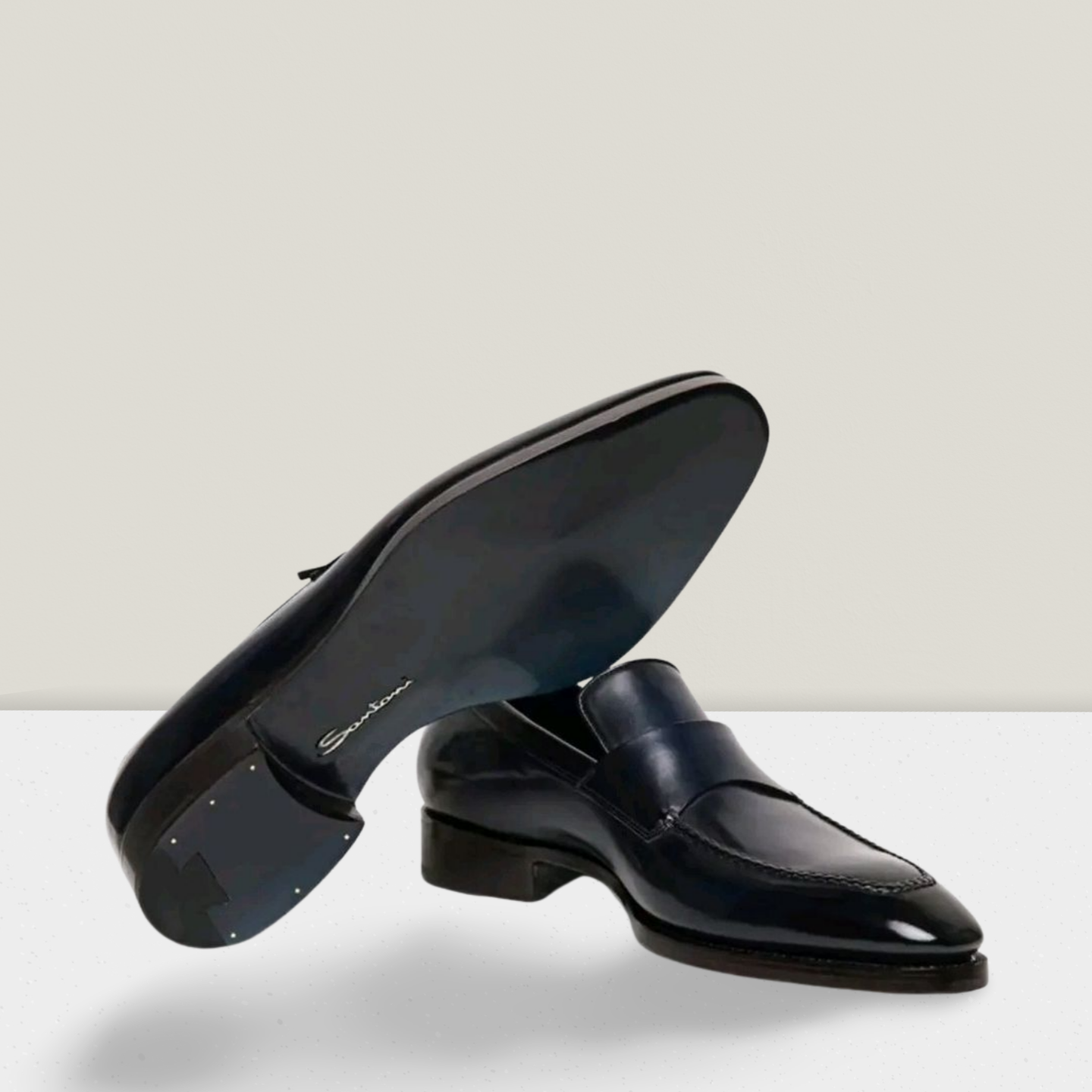 SANTONI  Mocassins penny édition limitée cuir bleu