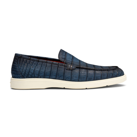 SANTONI  Mocassins  en alligator bleu foncé