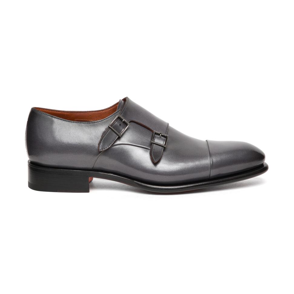 SANTONi Chaussures double boucle cuir noir 