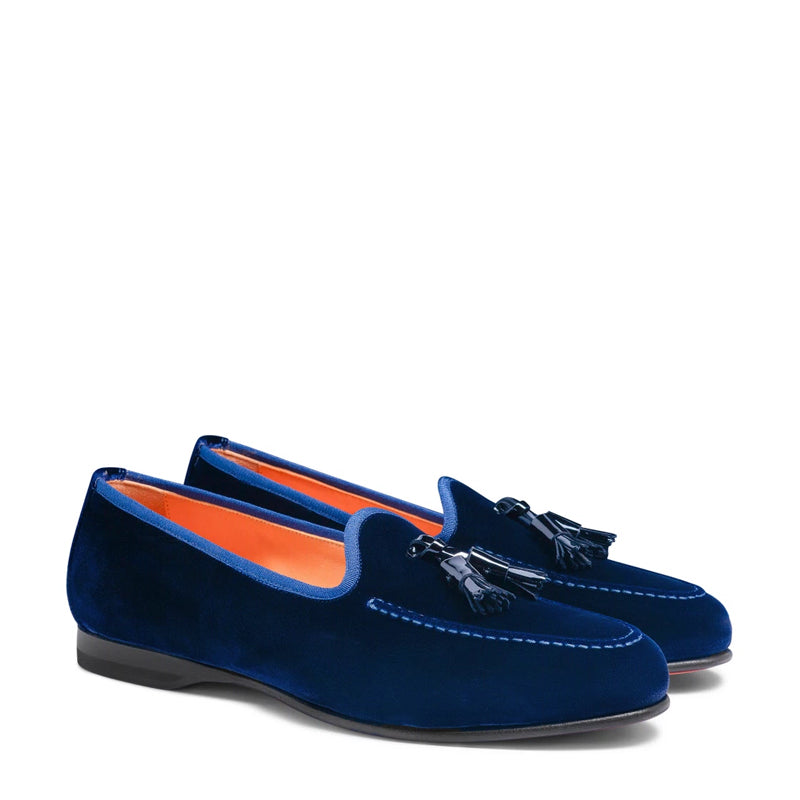 SANTONi Mocassins en velours en daim bleu