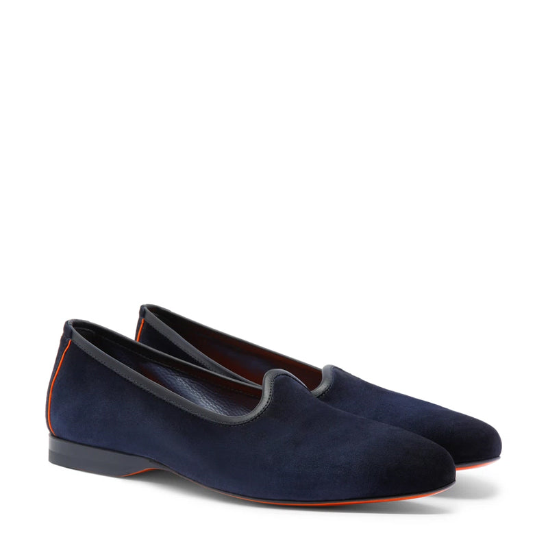 SANTONi Mocassins en velours en daim bleu