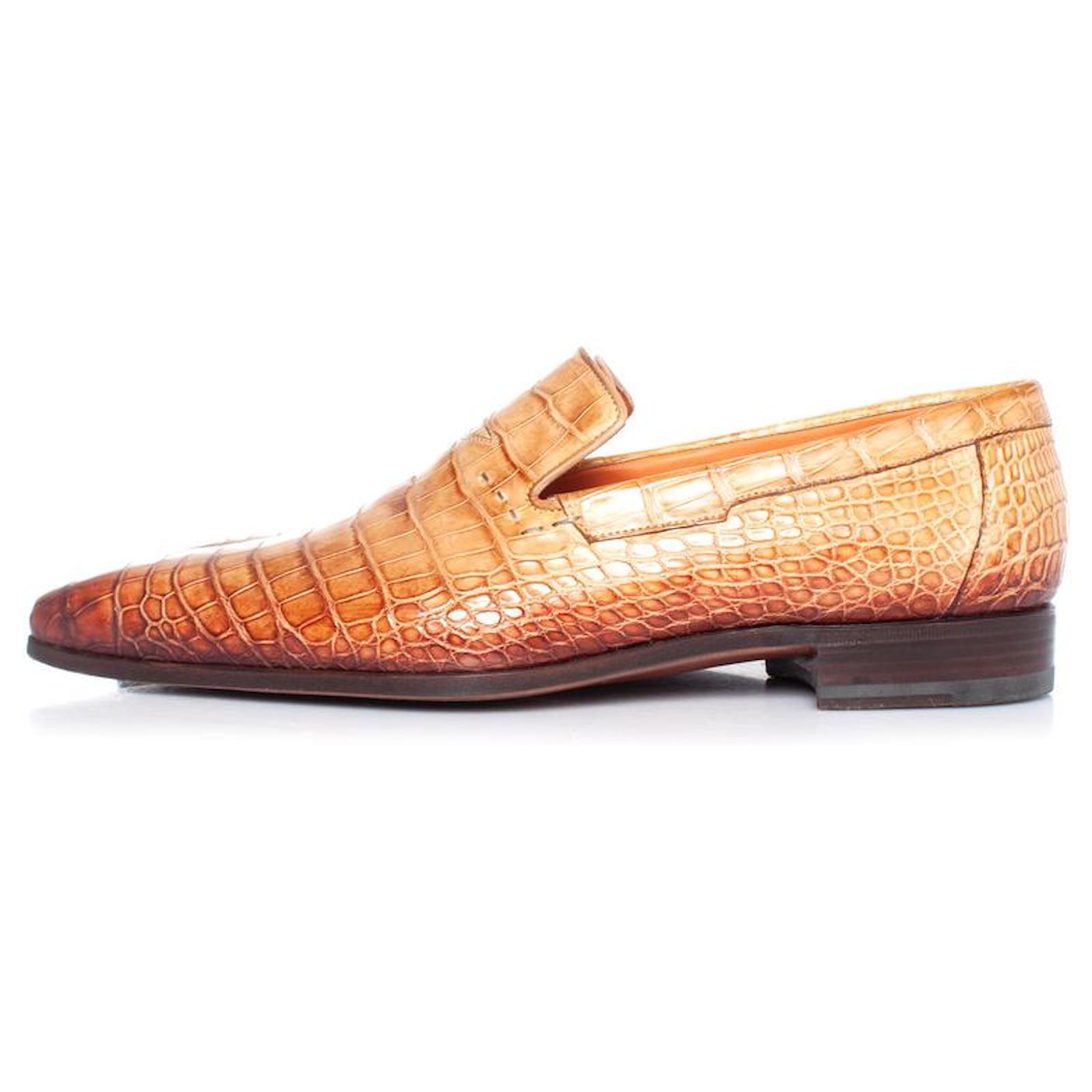 Mocassin SANTONi en cuir alligator marron 