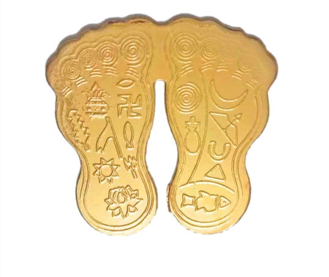Krushnesh Creations Laxmi Charan Paduka I Metal I Yellow I LxH=5x4.5 cm
