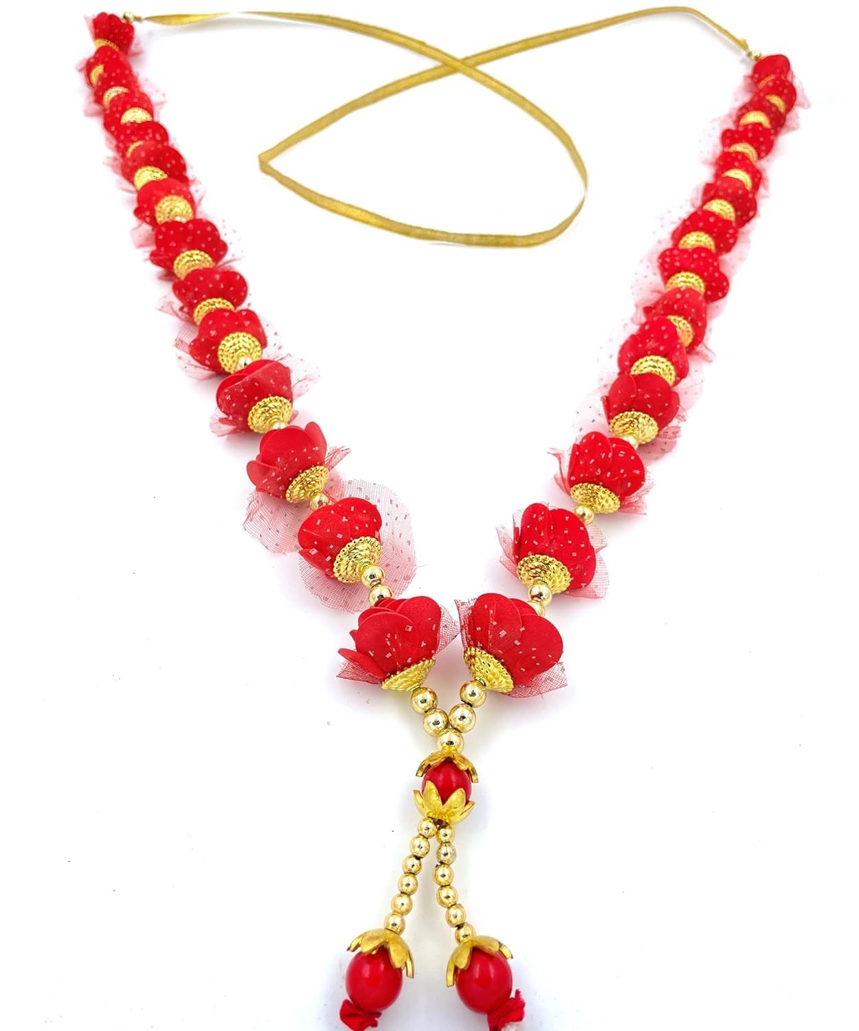 Krushnesh Creations Artificial Foam Rose Flower Garland for Photo Frame and God Idol/Pearl Moti Gulab Mala Haar