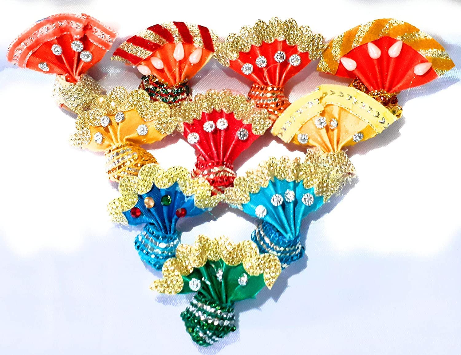 Krushnesh Creations Fabric Ladoo Gopal Safa/Pagdi/Mukut (Multicolour, Fit for 0-1 no) Set of 4