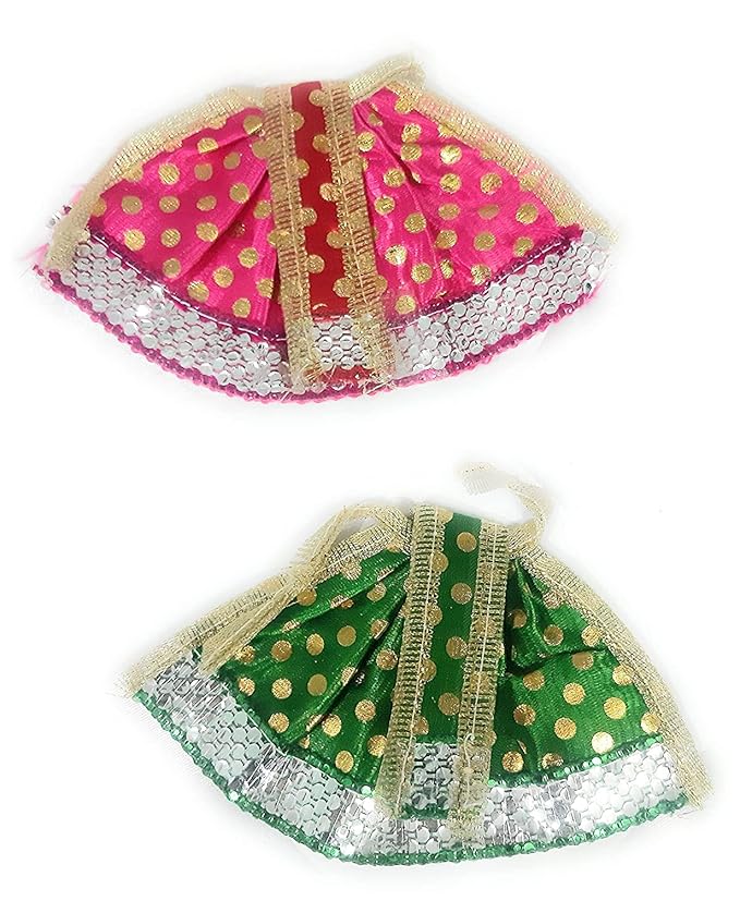 Krushnesh Creations Durga MATA Poshak/Lehnga Chunri-(Set of 2 Multicolour) Dupatta 26 cm,Lehnga 11 cm,Goddess Dress for Laxmi Pooja,Navratri Special