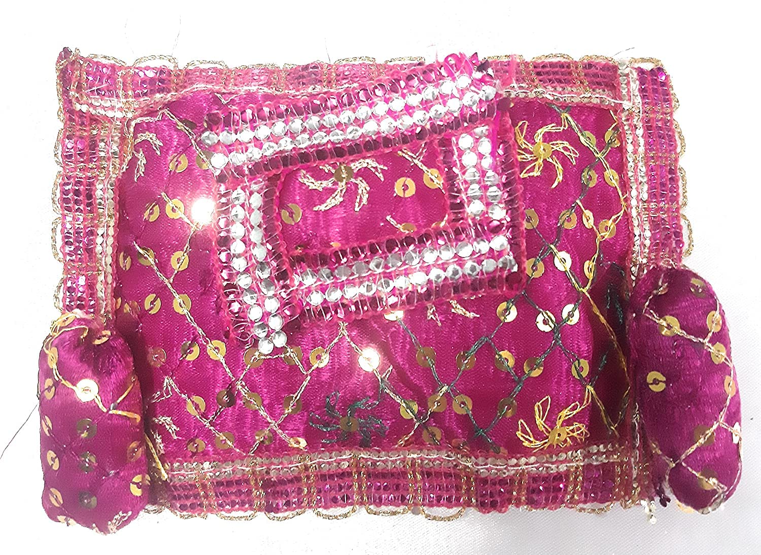 Krushnesh Creations Aasan Gaddi/Mattress for Deity/God/Goddess with Golden Dots(LxH=17?13 cm),Pink Color