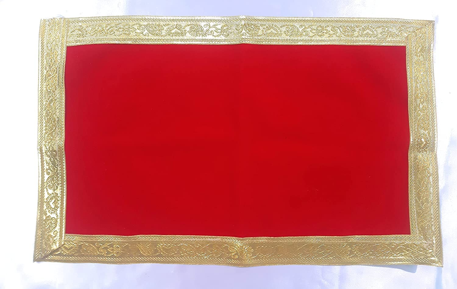 Krushnesh Creations Red Velvet Cloth for Pooja, Deity Aasan,49x30cm