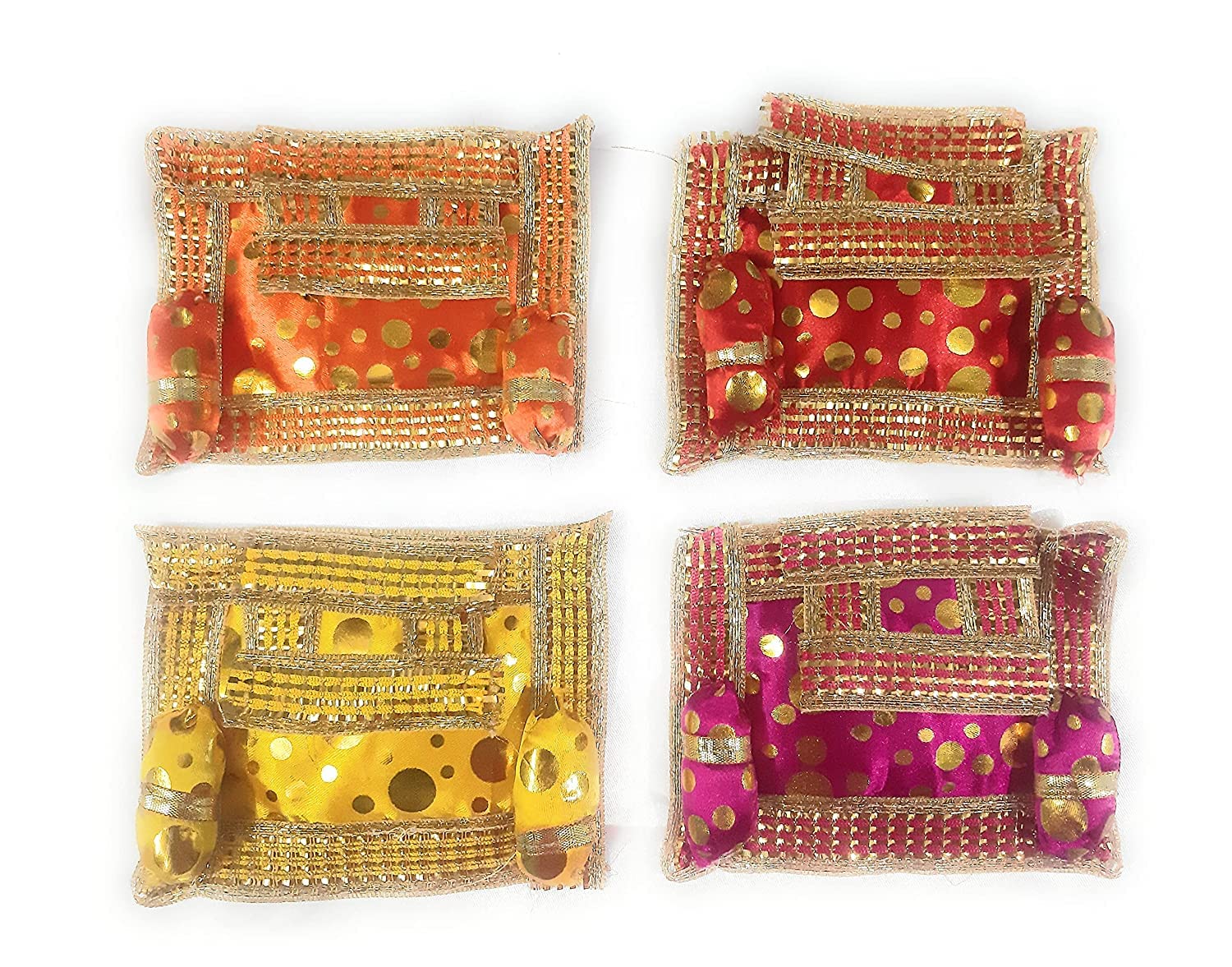 Krushnesh Creations Ladoo Gopal | Thakur Ji | Kanha | Laddu Gopal Bister | Gaddi Set | Asan | Bedding Set | Aasan, Size (0-1 Small)(Set of 4),Multicolour,11 x 9 cm