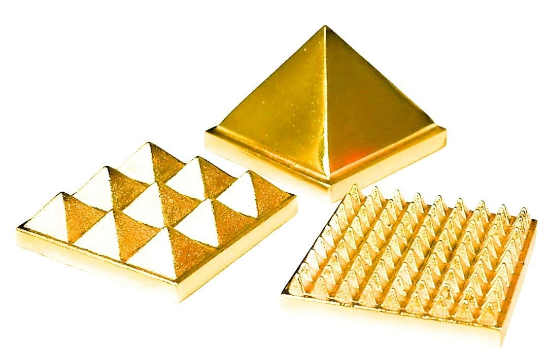 Krushnesh Creations Fengshui Vastu Golden Plated Metal Pyramid Yantra Multilayered(in 1 Set Total 91 Pyramids), 6x6.5 cm, 120 gm, Large, Yellow