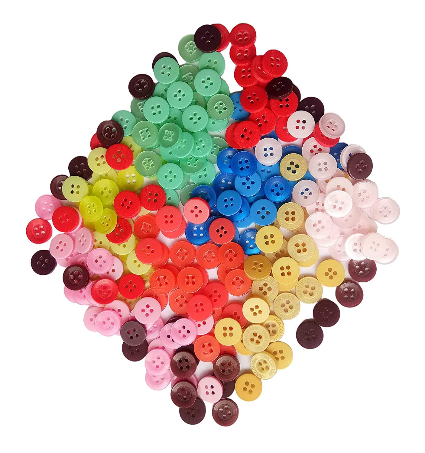 Krushnesh Creations Plastic Button for sewing, knitting craft with 4 holes I Tailoring Material Accessories I Pack of 50 I Multi Colored