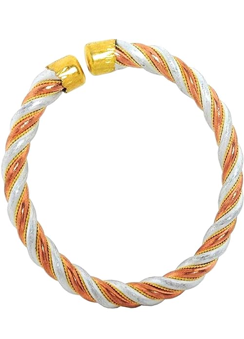 Krushnesh Creations 100% Pure Panchdhatu Kada Bracelet Adjustable Thin Bangle Mixed Metal Copper,Silver and Brass,Health Benificial,Free Size,Kada for BOY ( 4-12 YEARS) (Weight 17 gm)
