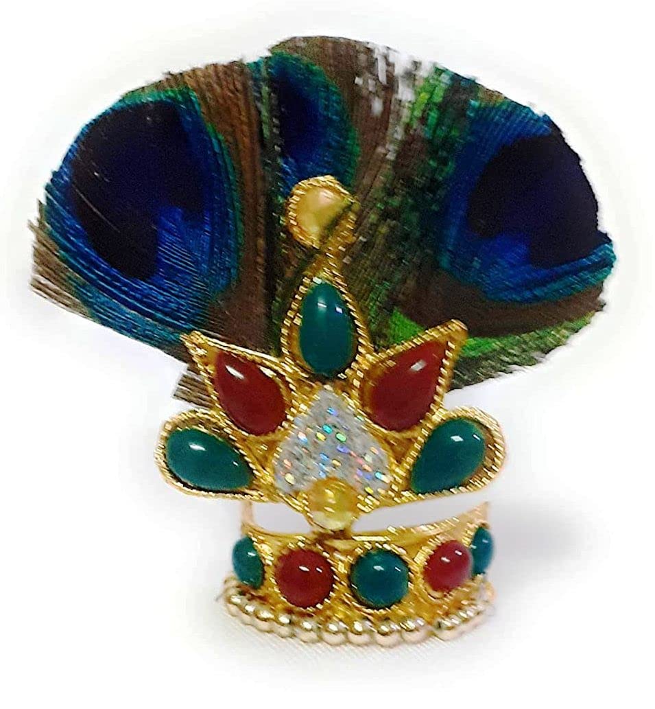 Krushnesh Creations Morpankh Mukut with moti Work for Kanha/Deities shringar,Free Size