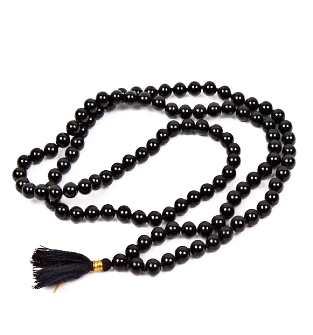 Krushnesh Creations Black Agate Hakik Mala(108 Beads) for Shani Bhagwan Japa, Black