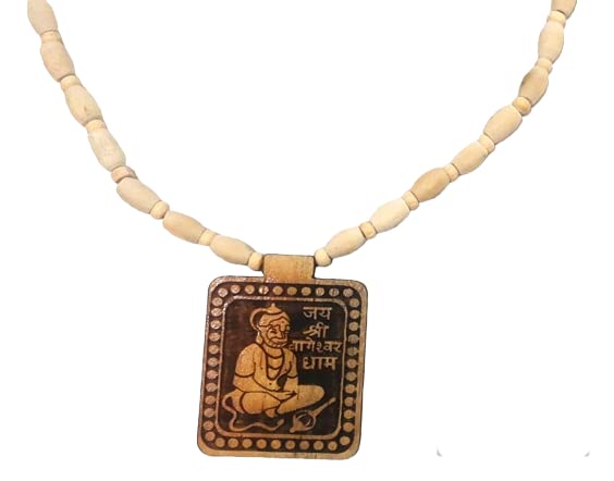 Krushnesh Creations Shri Bageshwar Dham Tulsi Mala with Wooden Hanuman ji Locket