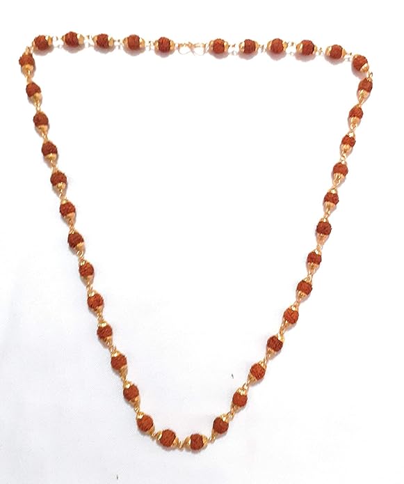 Krushnesh Creations Rudraksha Mala for Men & Women with Chain(05 Mukhi Rudraksha), Brown
