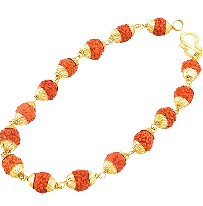 Krushnesh Creations Rudraksha Bracelet for Men & Women with Chain(05 Mukhi Rudraksha), Brown, 9 Gm, length-10 cm