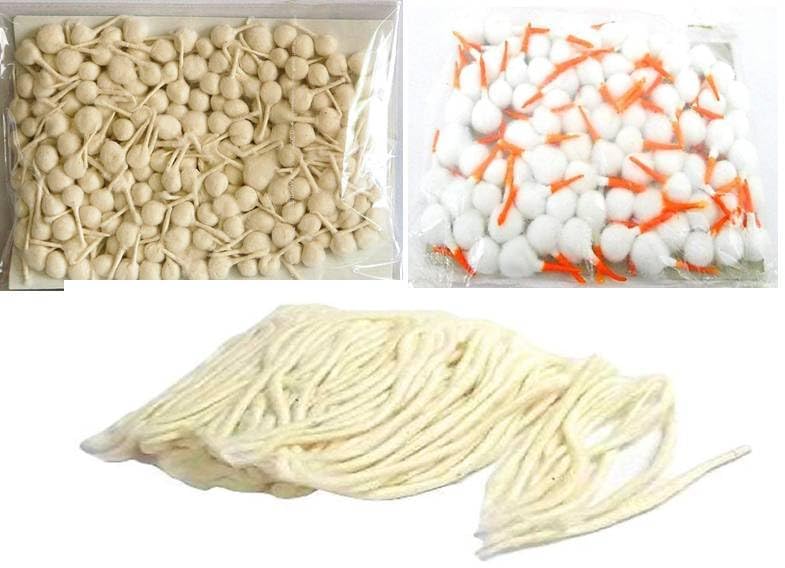 Krushnesh Creations Pooja Round Cotton Kesar Wicks(600 Wicks)+Round Cottton White Wicks(600 Wicks)+Long White Wicks(600 Wicks)