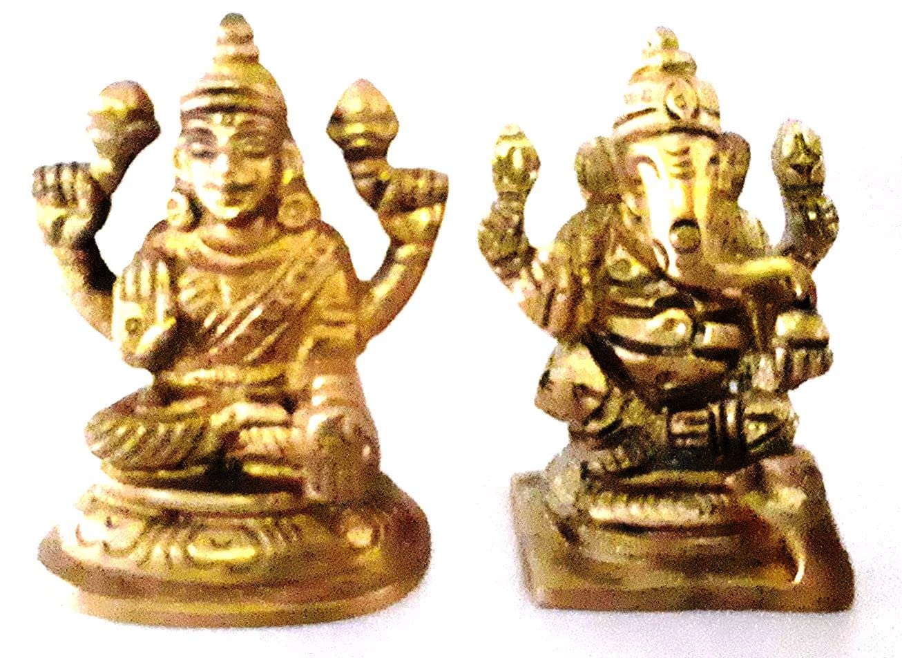 Krushnesh Creations Shri Laxmi Ganesh Idol Murti Small Size,Brass