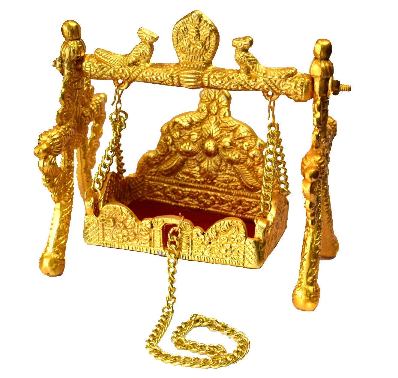 Krushnesh Creations Designer Golden Laddu Gopal Jhula/Swing Palna for Janamashtmi for 0-1 no. laddu Gopal(Jhula Size-LxHxW=11.5x13x8 cm),Golden,207 Gm