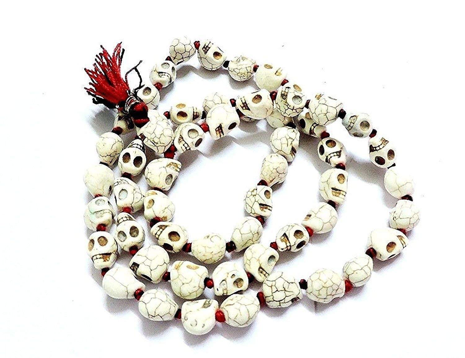 Krushnesh Creations Narmund Mala/Skull Stone Mala for Devi Kali Puja Stone Carved Beads Indian Goddess Kali Prayer Mala (White)