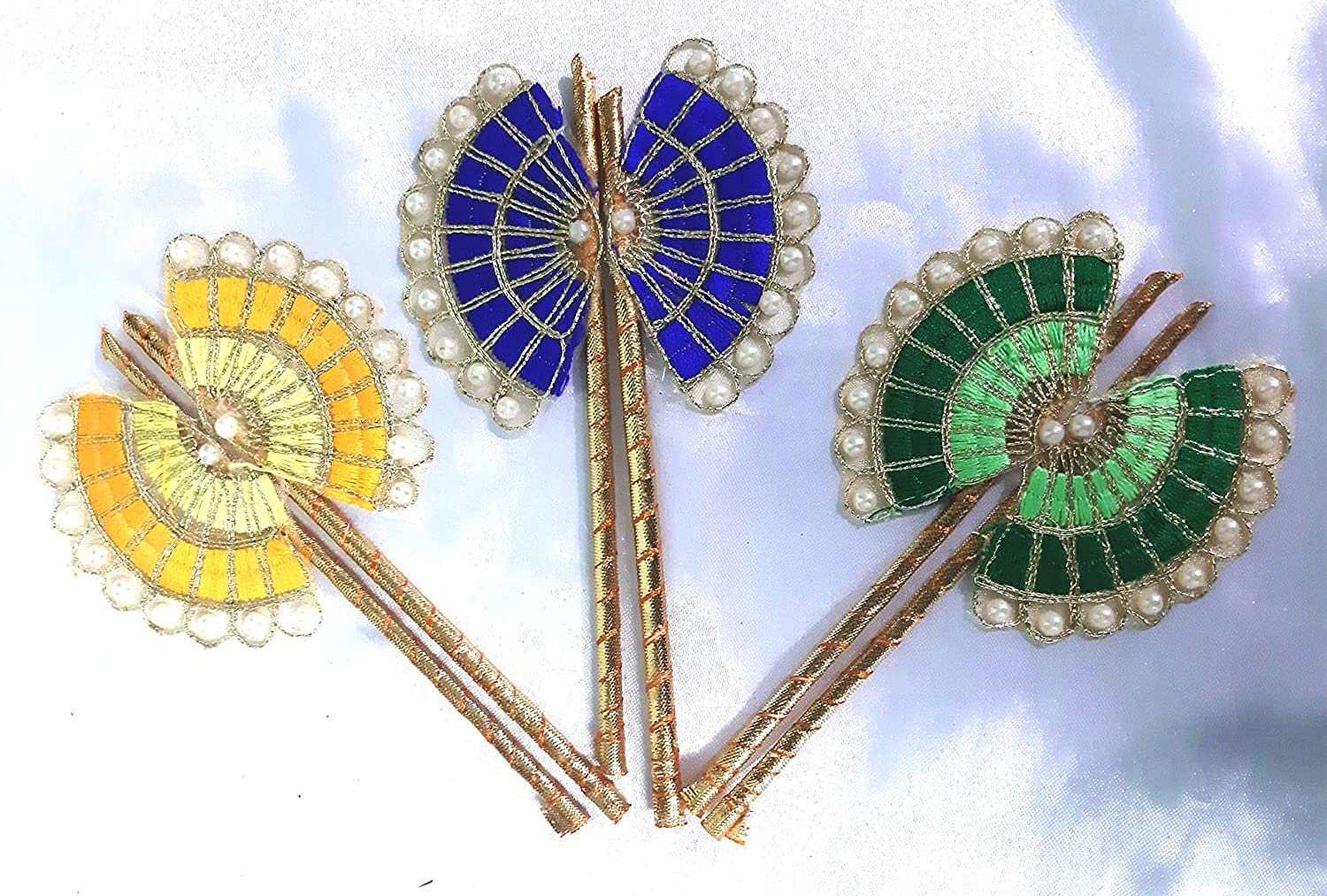Krushnesh Creations 1 pcs Beautiful Designer Pankha/Fan for Laddu Gopalji ki seva,Kanha Janmashtami Shringar(13x10 cm),Multicolour