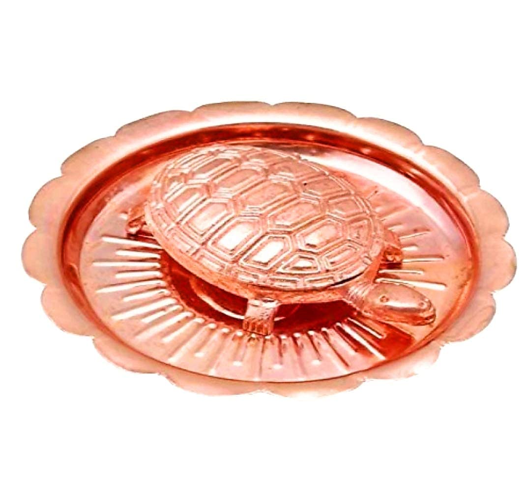 Krushnesh Creations Copper Tortoise with Plate for Vastu Fengshui Tortoise, Turtle, Kachua with Plate, Icchapurti Kachua