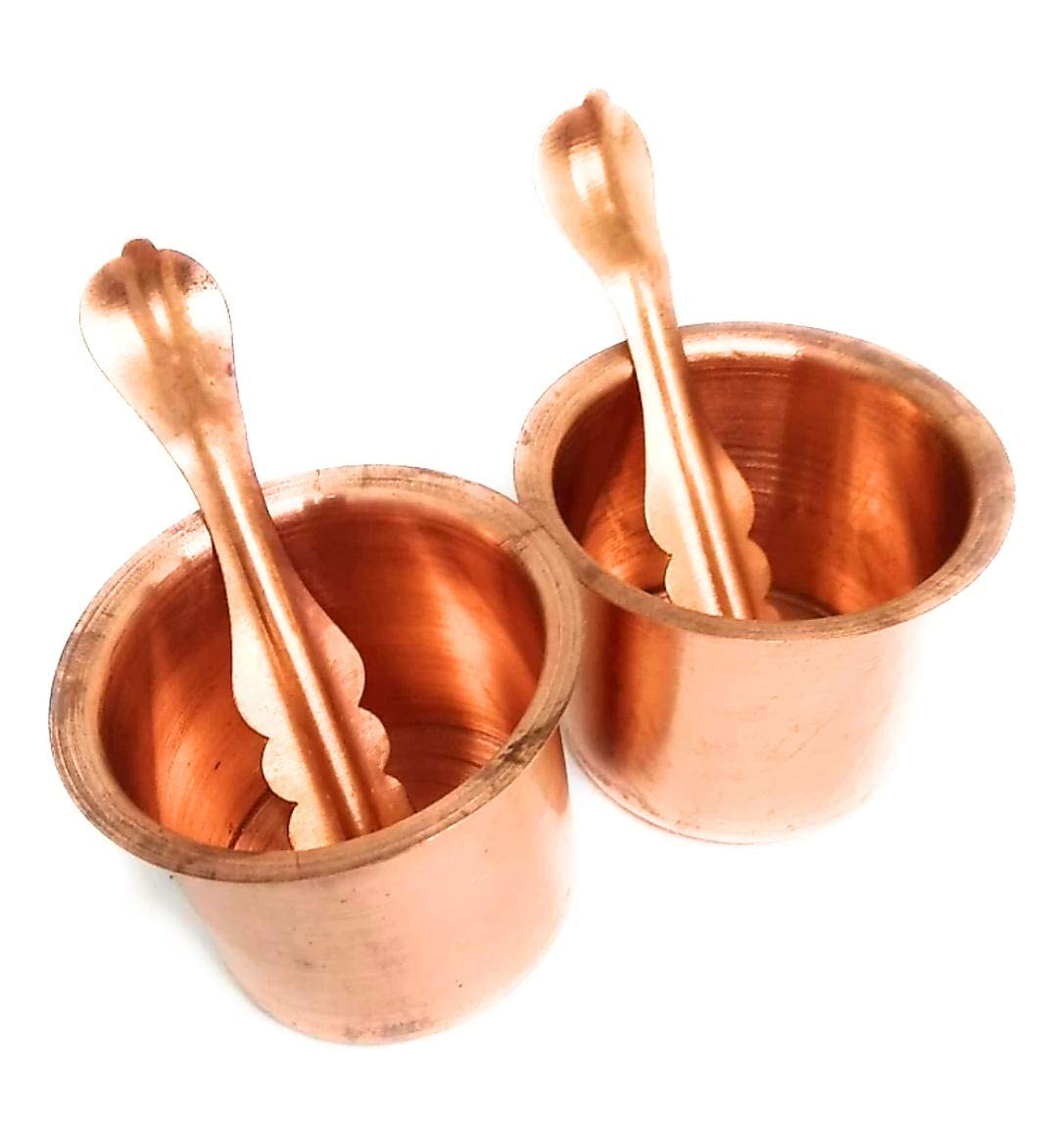 Krushnesh Creations Pure Copper Panch Patra with Achmani/Pali (Pack of 2) Size - 5.5 No.