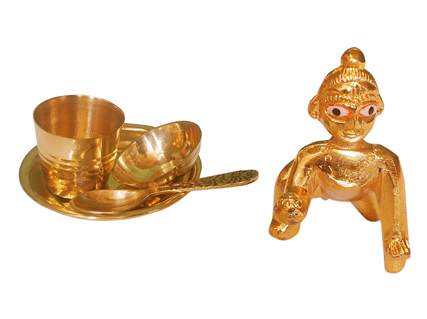 Krushnesh Creations Krushnesh Creations Kanha ji Bartan Set Pure Brass Bhog Thali Plate Laddu Gopal/Krishna Pooja Set with Laddu Gopal 0 No. Small Size