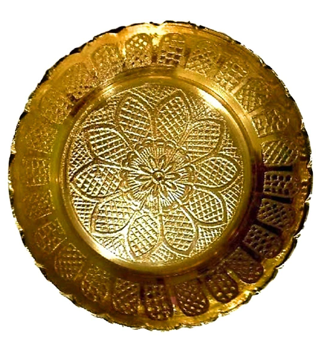 Krushnesh Creations Flower Design Pure Brass Plate (Small Size),Yellow,45 Gm-50 Gm, 4 inch Diameter