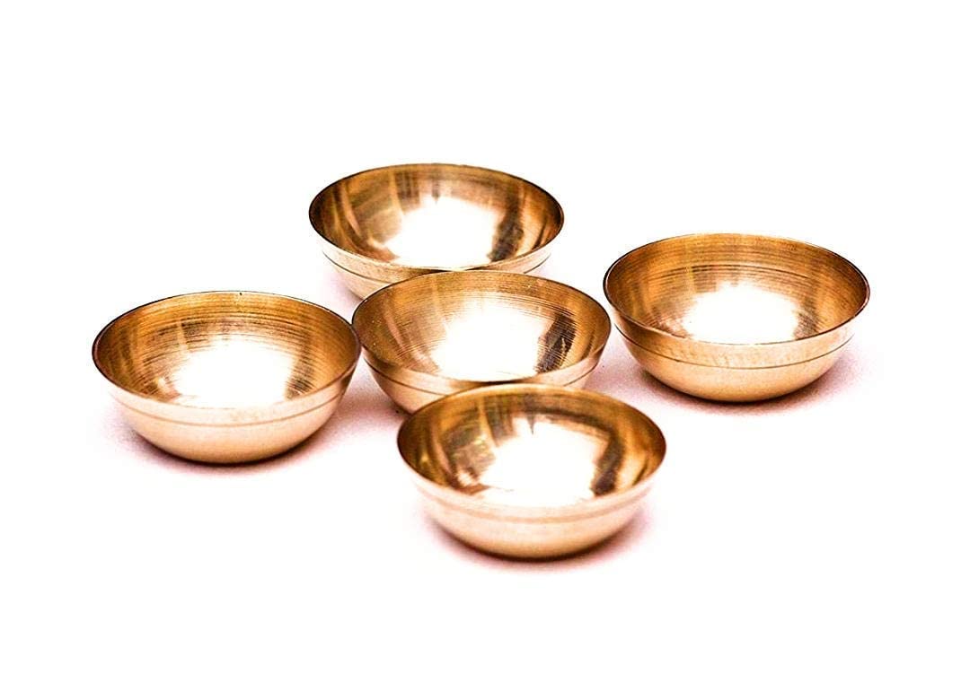 Krushnesh Creations Brass Katori for Pooja,Deity Bhog Prasad(Set of 5) Weight-32-40 Gram Approx,Yellow, Size 2