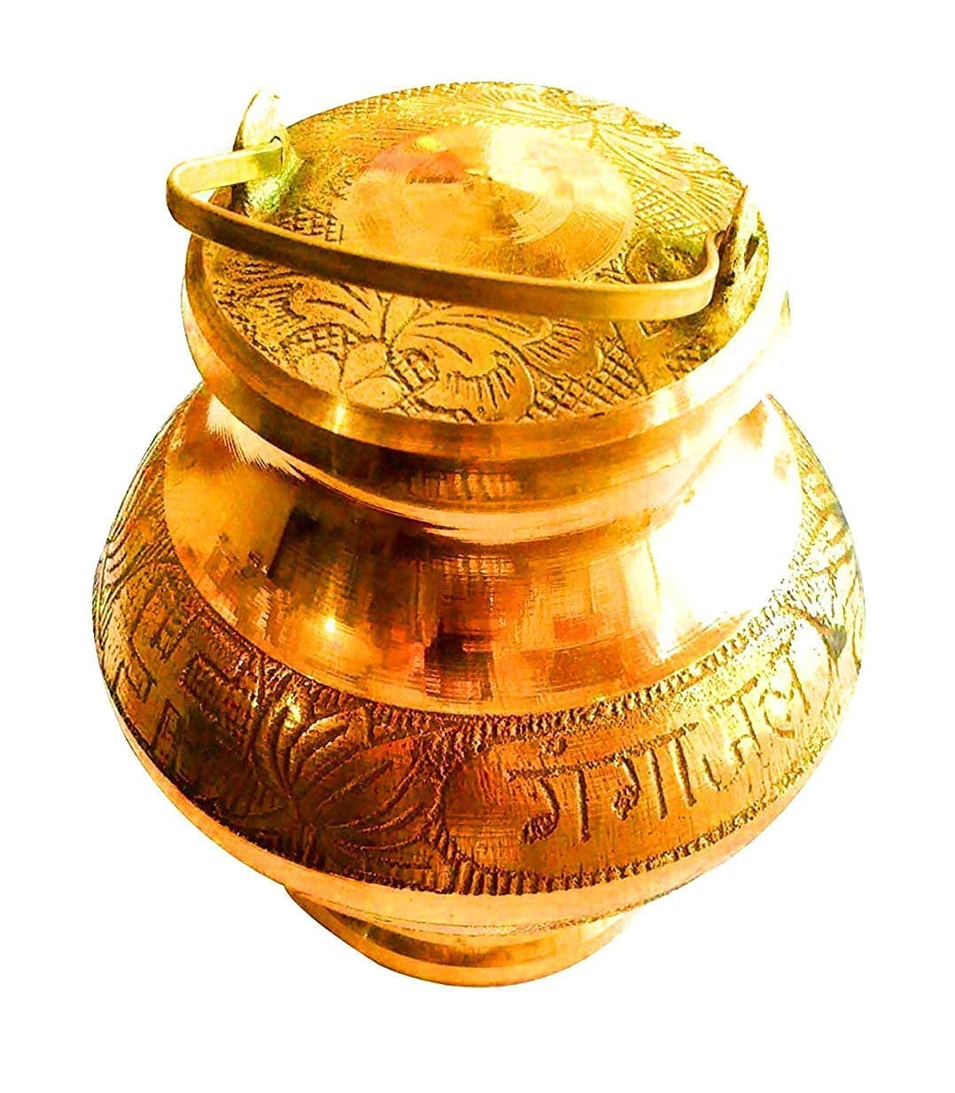 Krushnesh Creations Brass Gangajali with Lid,Color-Yellow,Weight - 114 Gm