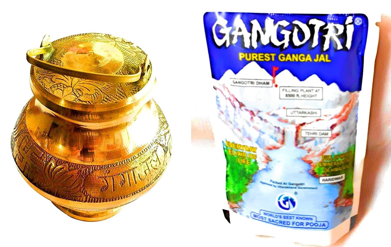 Krushnesh Creations Brass Gangajali (Small Size),Yellow,114 Gm with Gangotri Gangajal Pouch