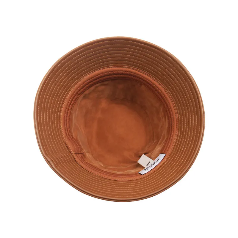Brown Leather Bucket Hat