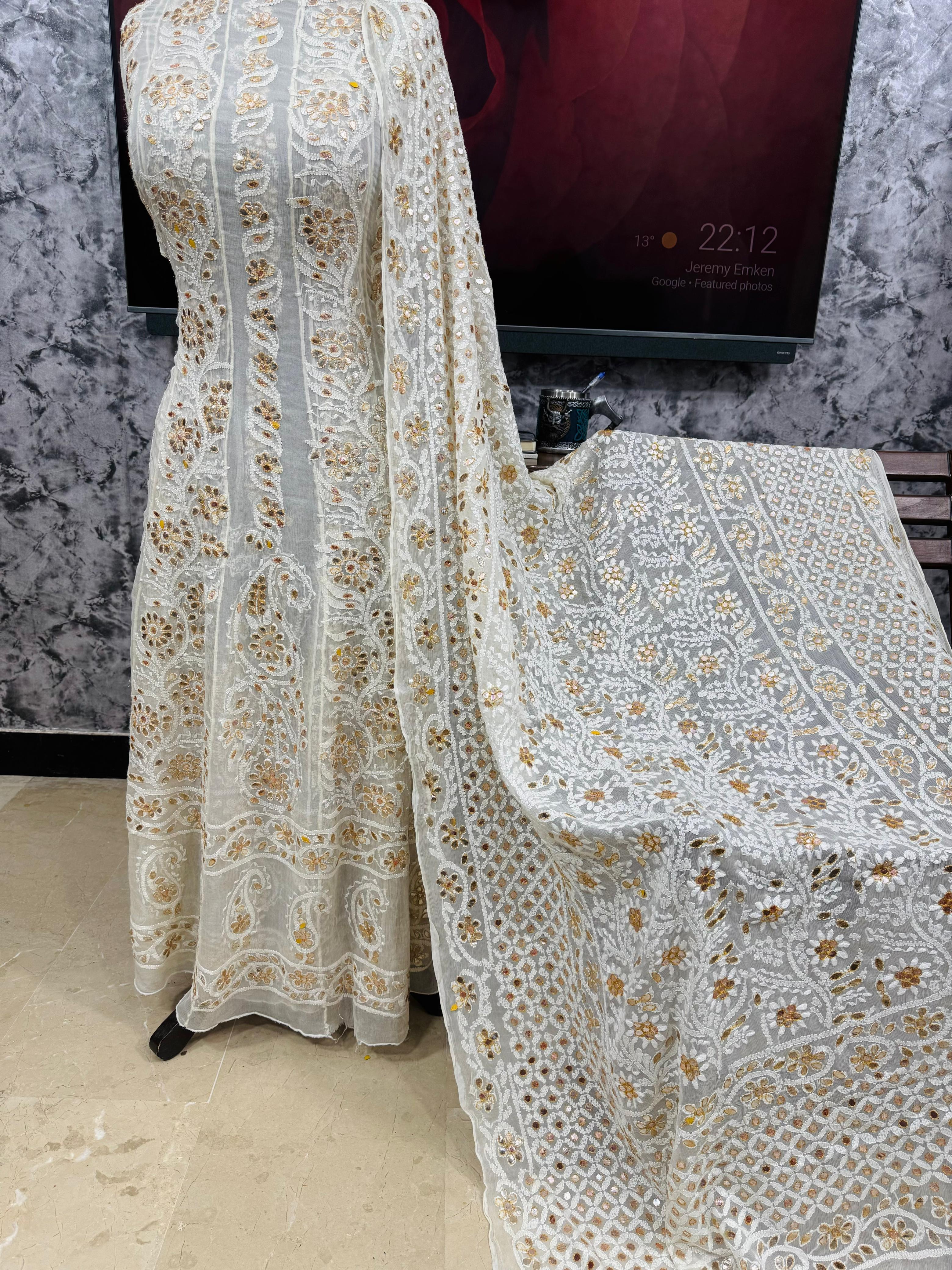 Beautiful jall chicken kare with press gota work   Anarkali frock and dobatta