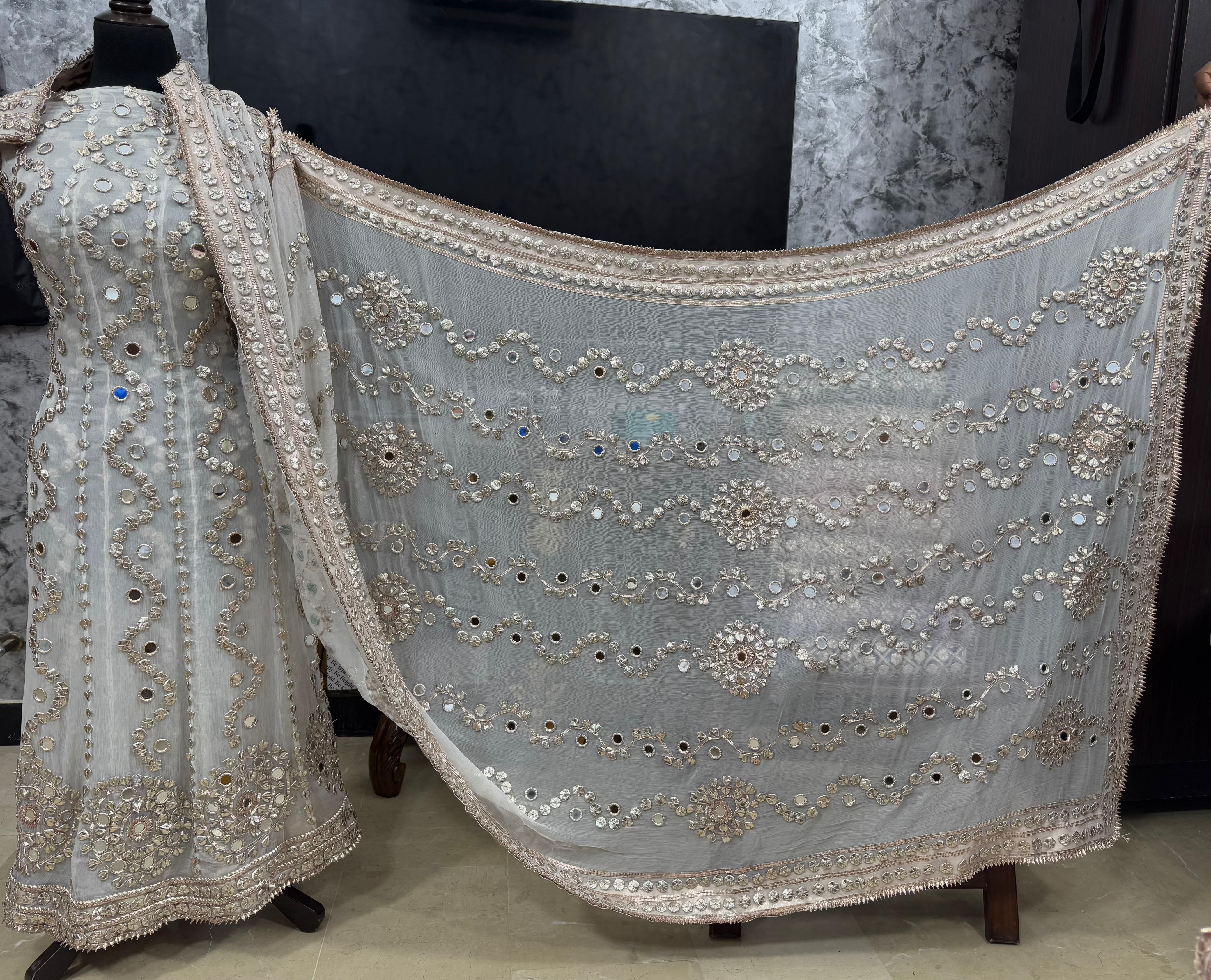 Beautiful antique handwork Gota work frock collection   2pc set Anarkali frock and dobatta