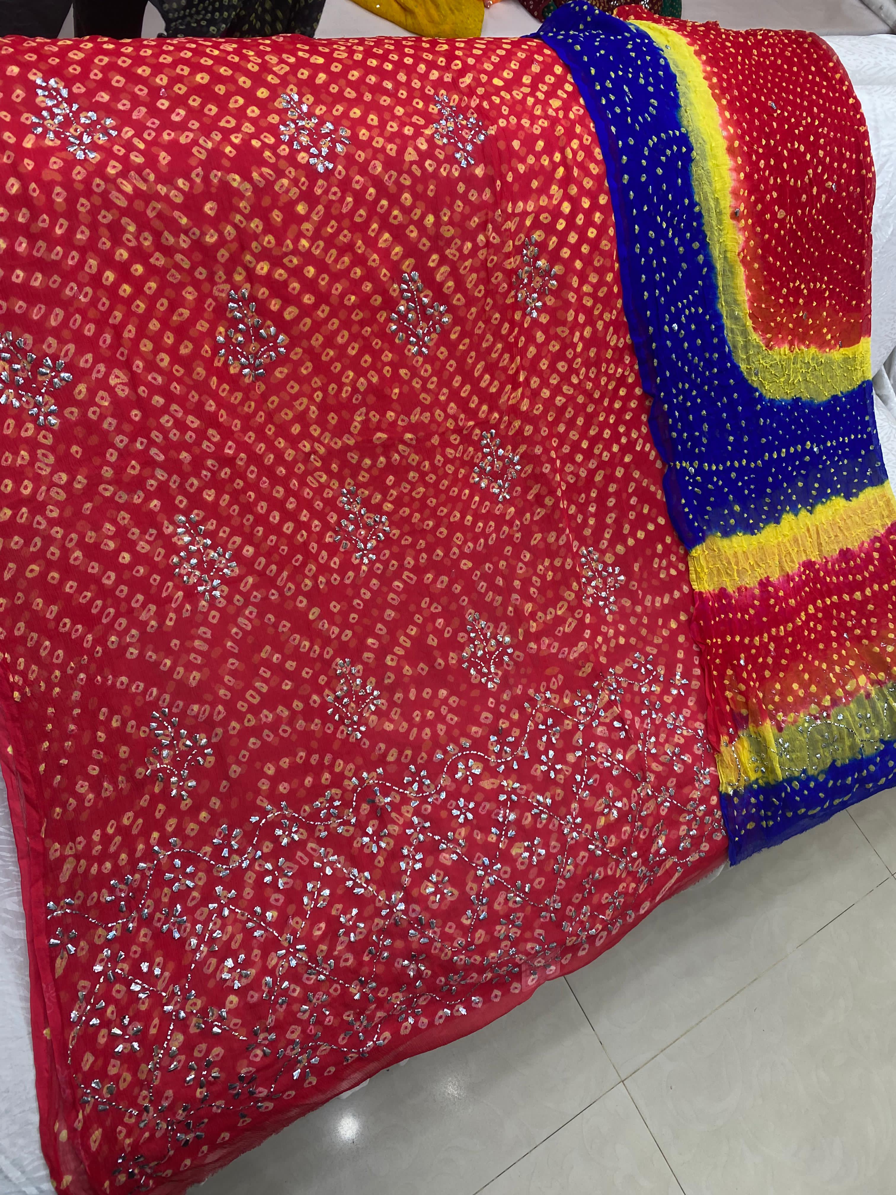  chunri mukesh shirt and dupta fabric pure China crinkle chiffon
