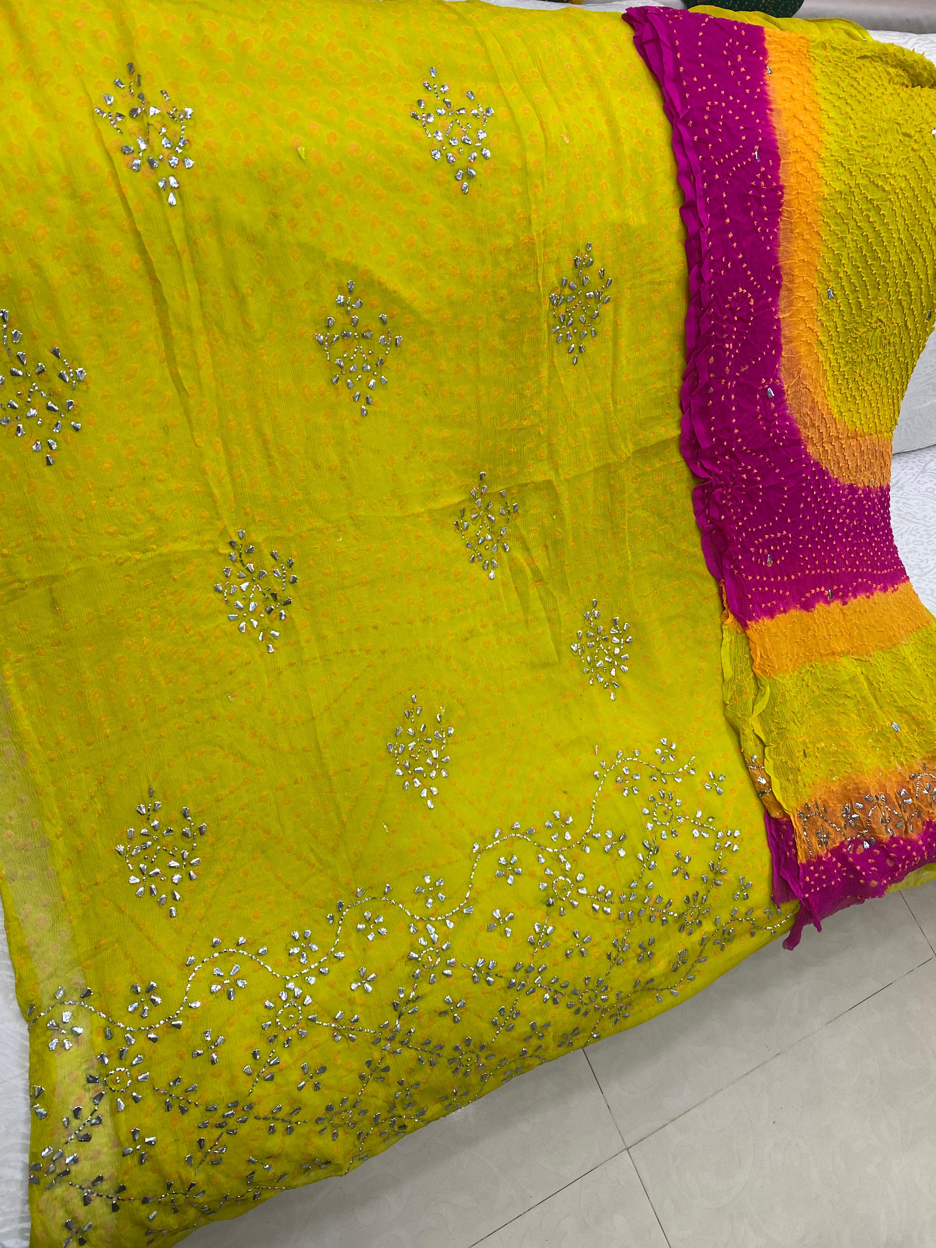  chunri mukesh shirt and dupta fabric pure China crinkle chiffon