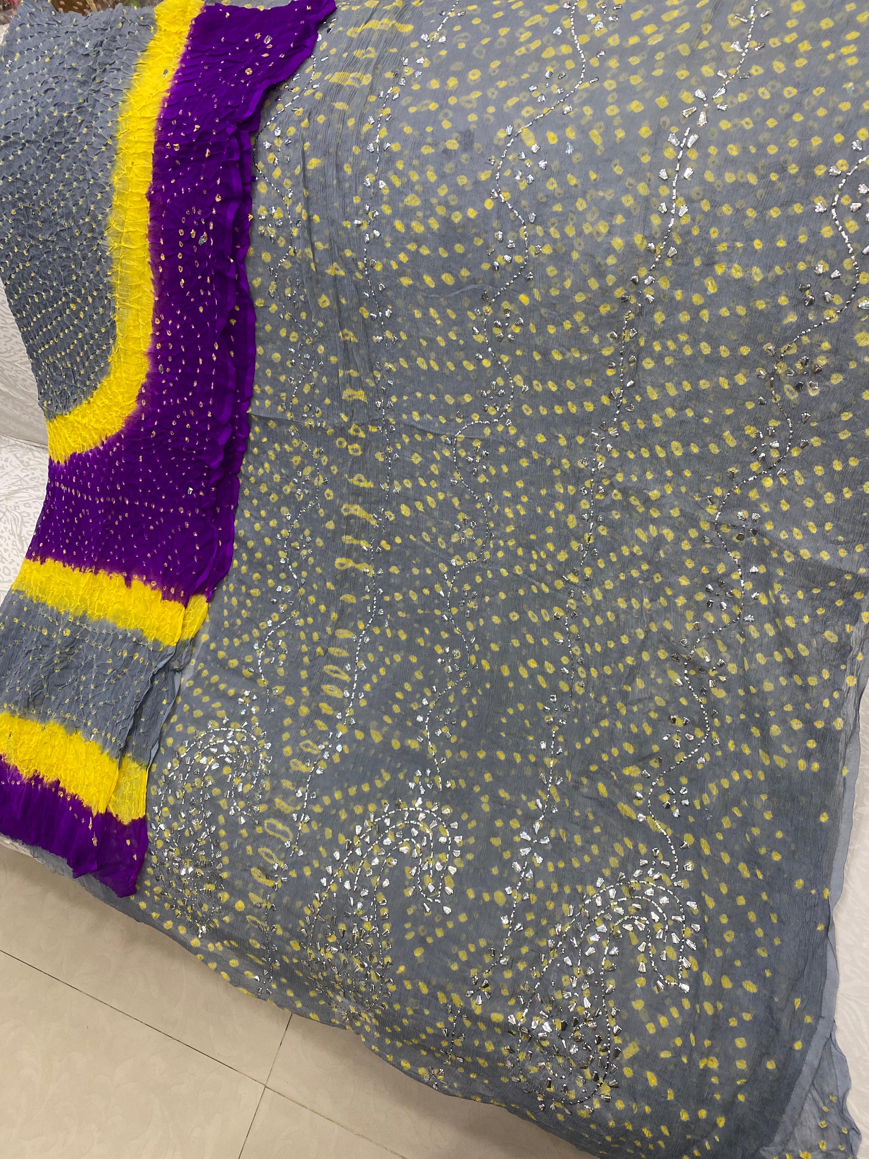  chunri mukesh shirt and dupta fabric pure China crinkle chiffon