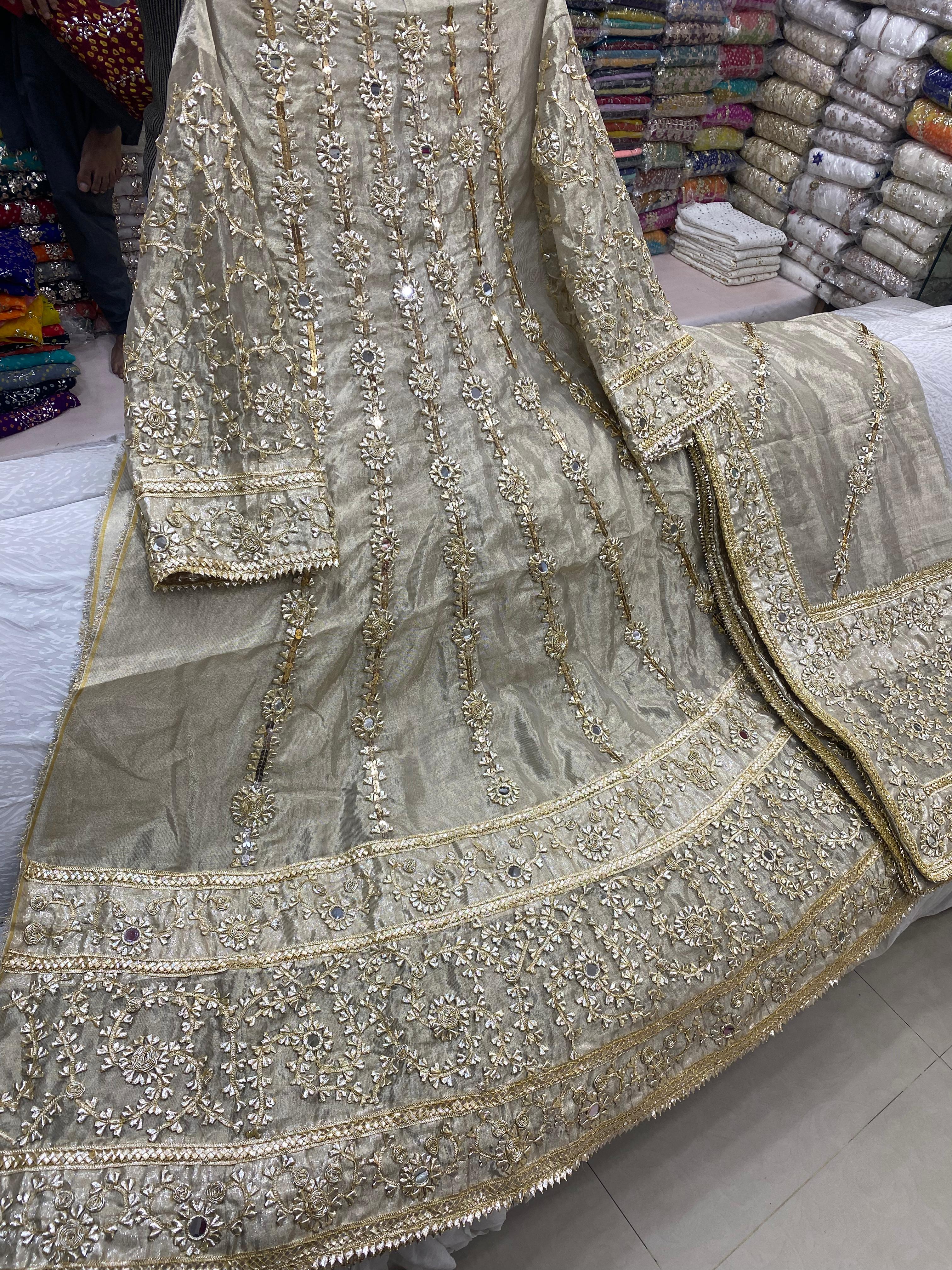 chunri mukesh shirt and dupta fabric pure China crinkle chiffon 