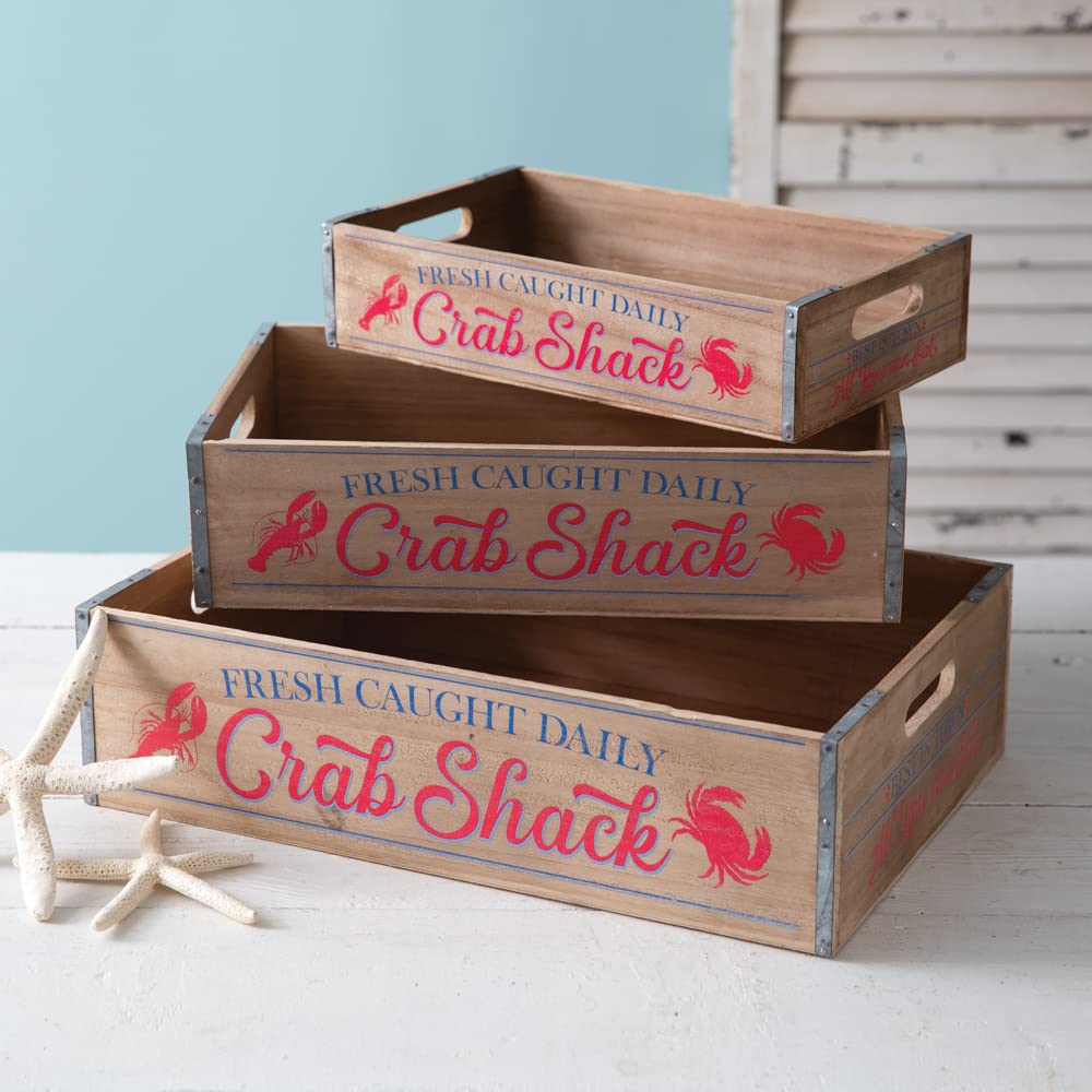Crab Shack Coastal Crates Decorative Tray, Set of 3