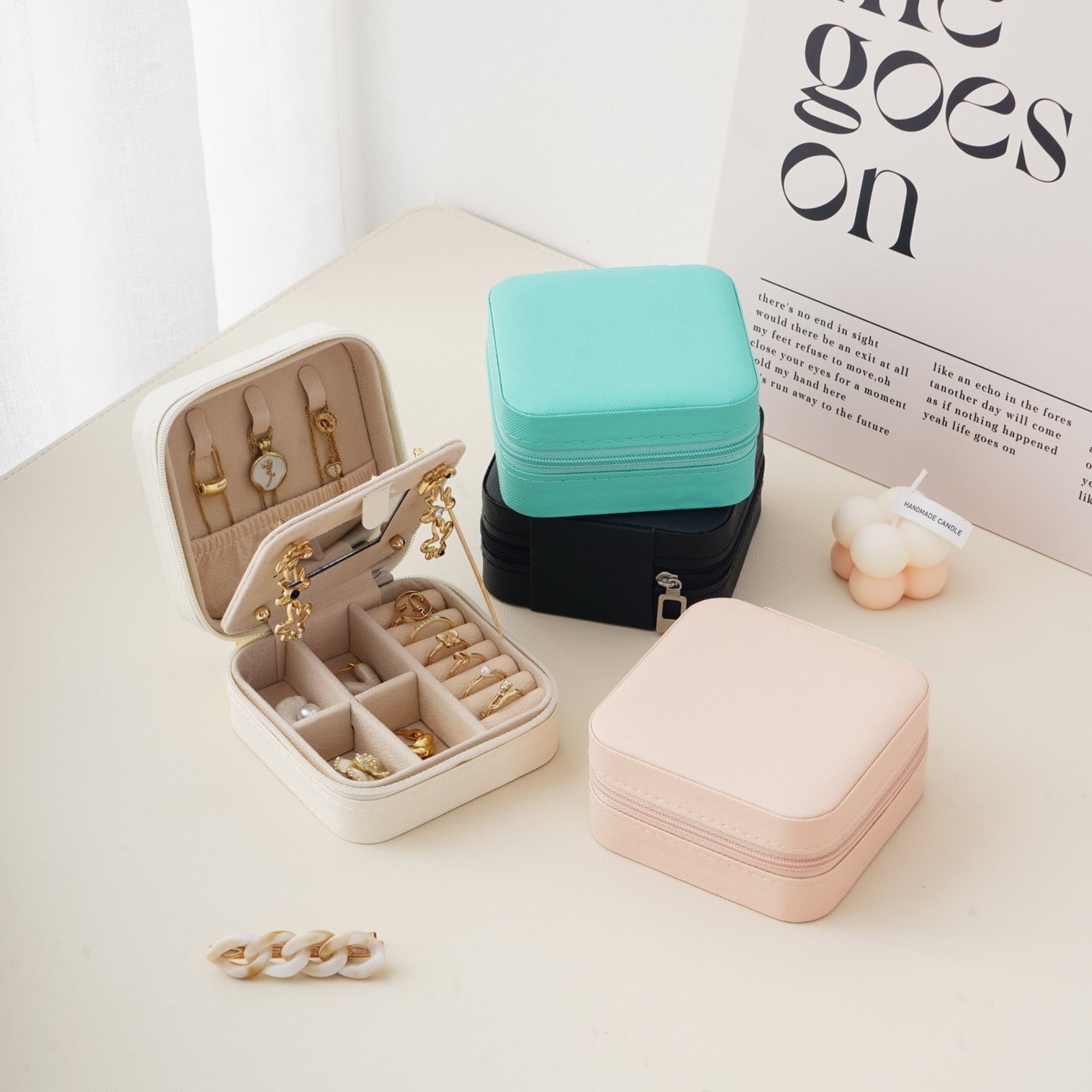 Schmuckbox PU-Leder mit Spiegel - Klein