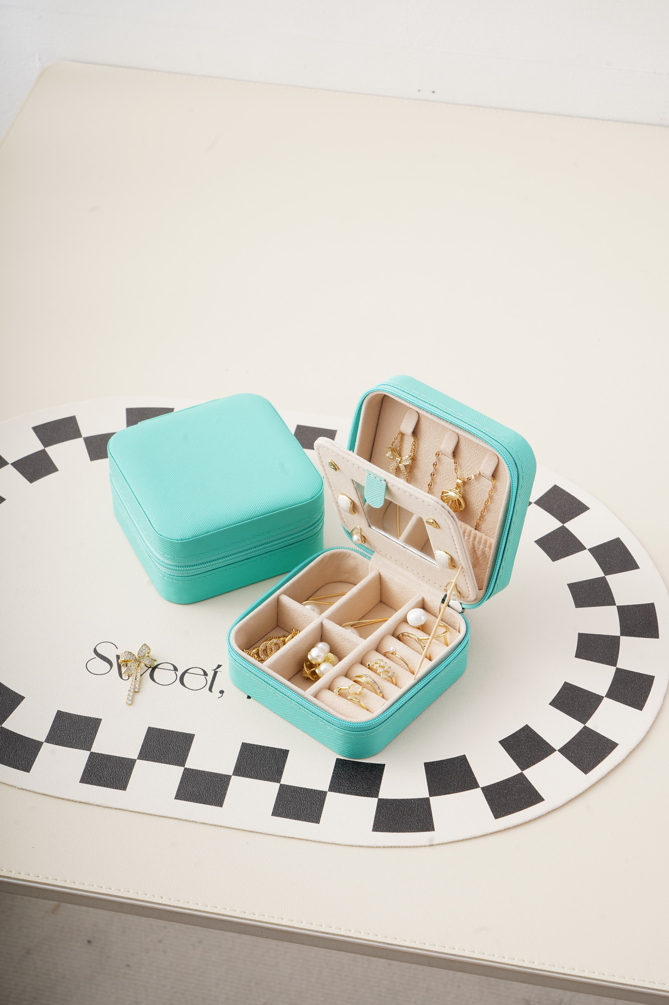 Schmuckbox PU-Leder mit Spiegel - Klein